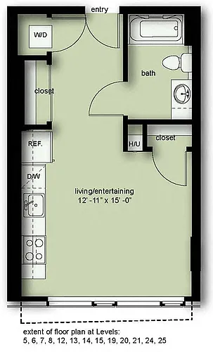 Floor plan Wave Studio 1 Bath A10