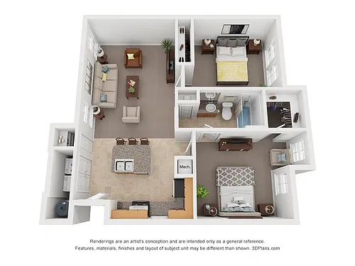 Floor plan Carriage - Two Bedroom One Bath