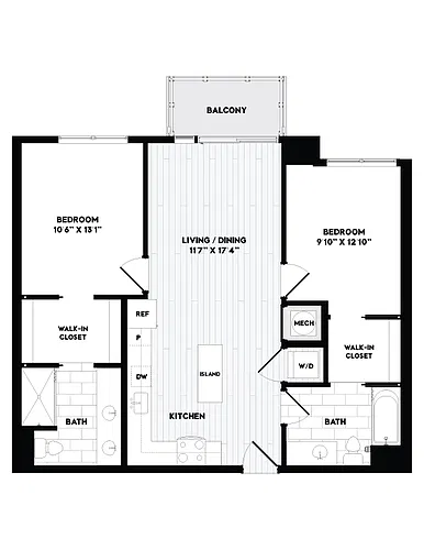 Floor plan 2 Bed/2 Bath-B1