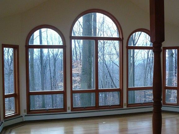 Great room with forest view