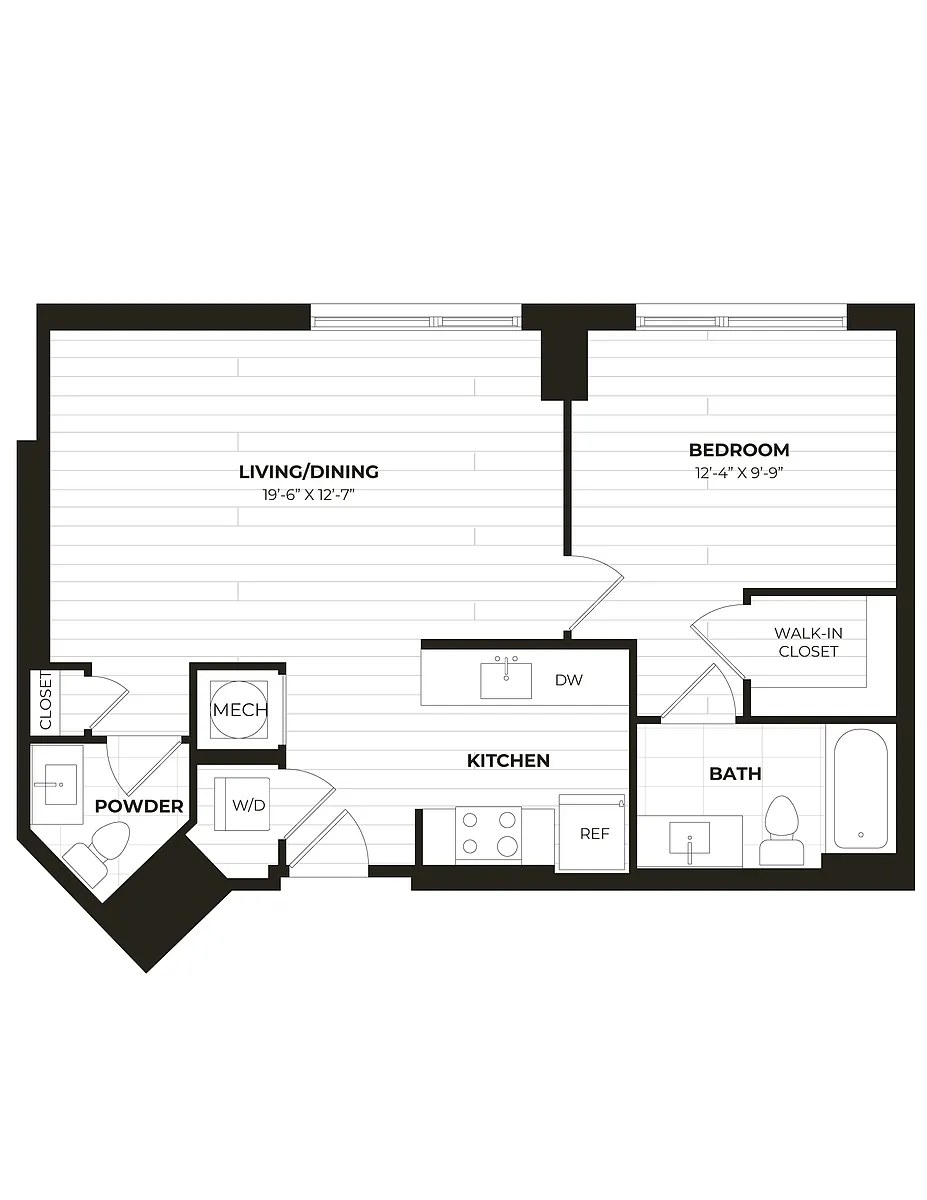 Floor plan 1 Bed/1.5 Bath-U074