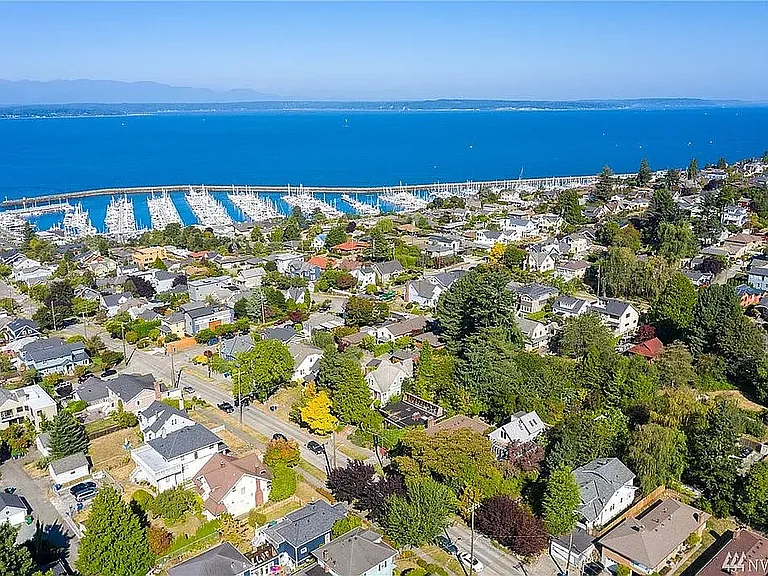Neighborhood view, looking Northwest over 65th, towards Shilshole Marina & the Sound
