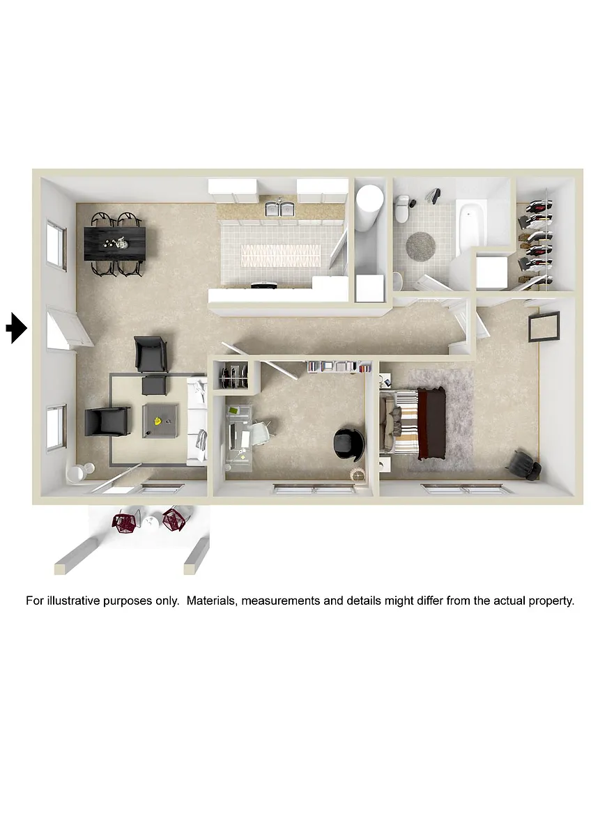 Floor plan Horizon One Bedroom Den