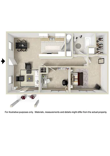 Floor plan Horizon One Bedroom Den