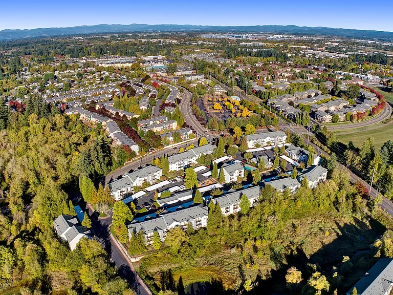 Ariel view of city Aloha Oregon Quatama Village Apartments
