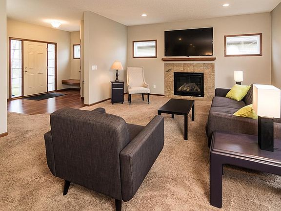 Living room with a gas fireplace!