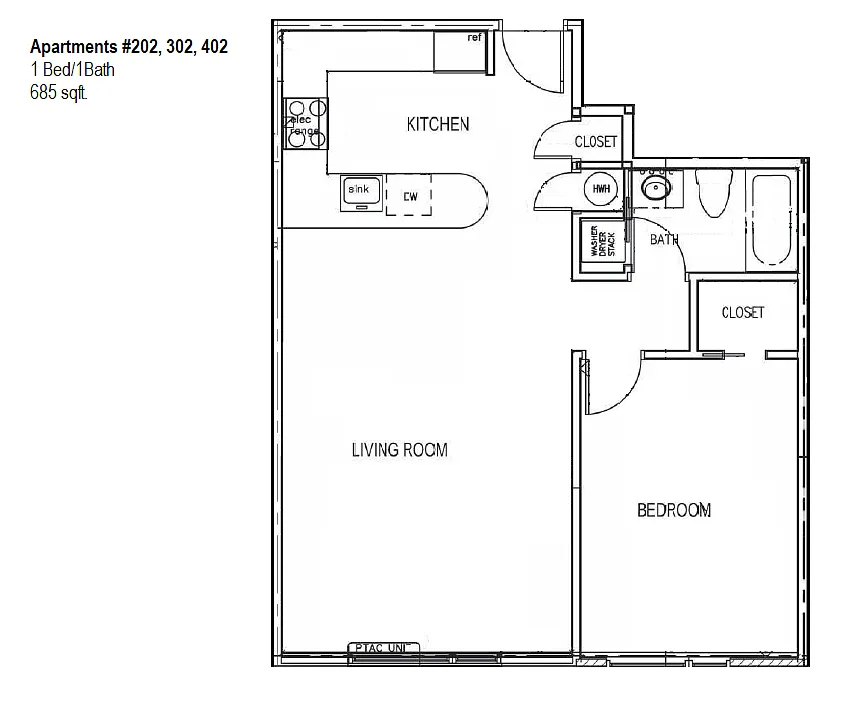 Floor plan 1 Bedroom, 1 Bath
