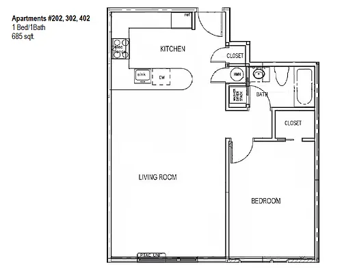 Floor plan 1 Bedroom, 1 Bath