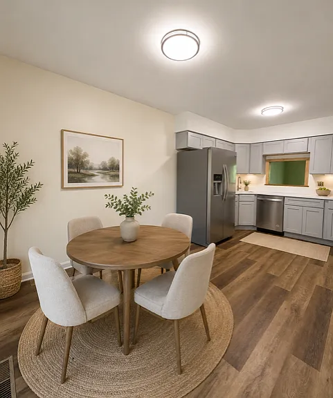 Virtually staged eat in kitchen
