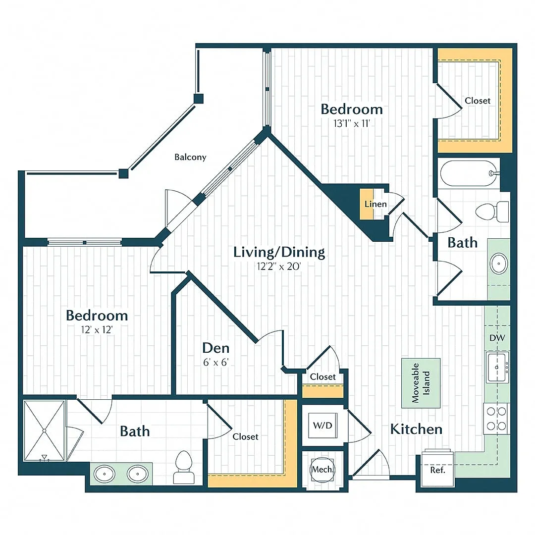 Floor plan C3 - Two Bedroom W/ Den