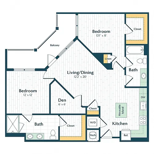 Floor plan C3 - Two Bedroom W/ Den