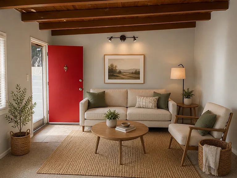 Virtually Staged furnishings in living room area