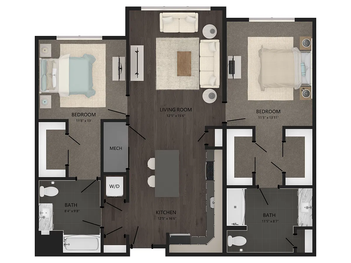Floor plan 2 Bed/2 Bath-B16