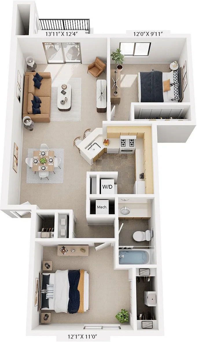 Floor plan Two Bedroom, One Bath