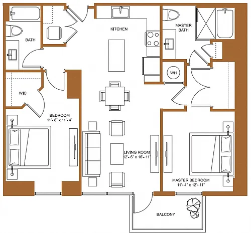 Floor plan 2 Bed/2 Bath-B2