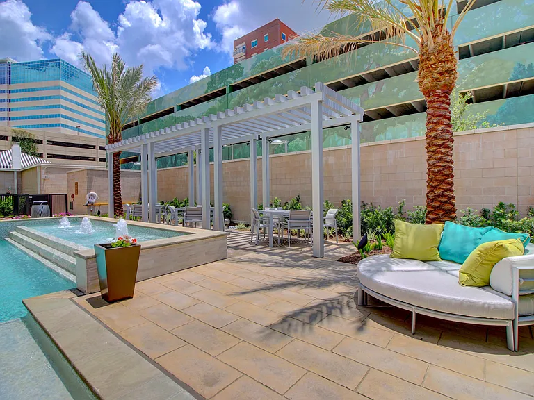 Cozy and inviting poolside arrangement.