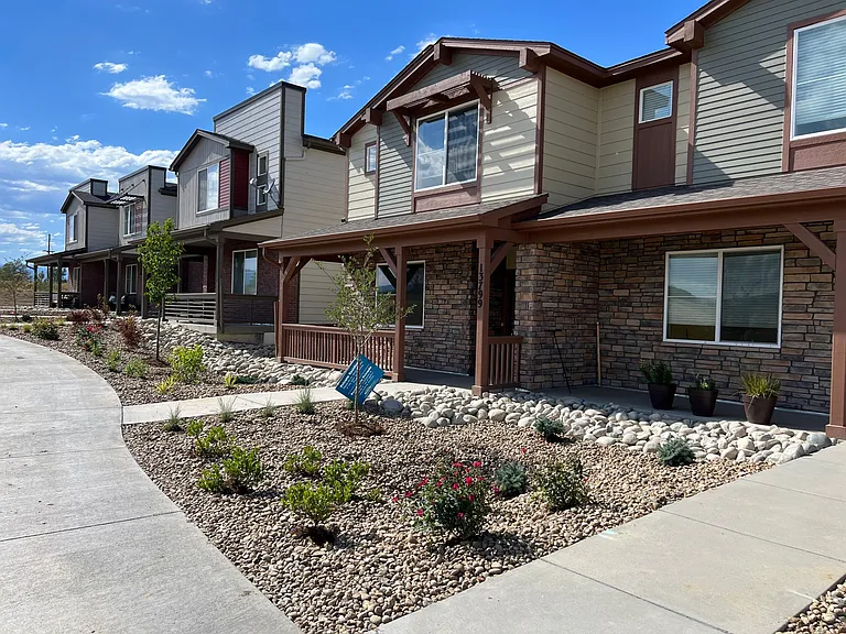 Manicured new neighborhood with a park