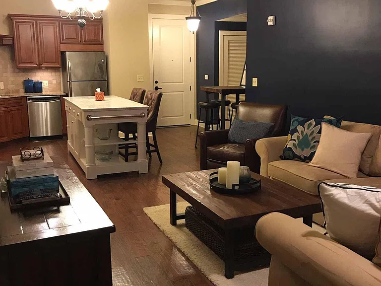kitchen/living room open floor plan- all walls are grey now