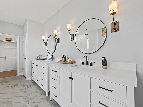 Primary bath with matte black fixtures