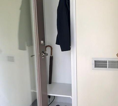 You can leave your coats and shoes in the cubby at the front door.