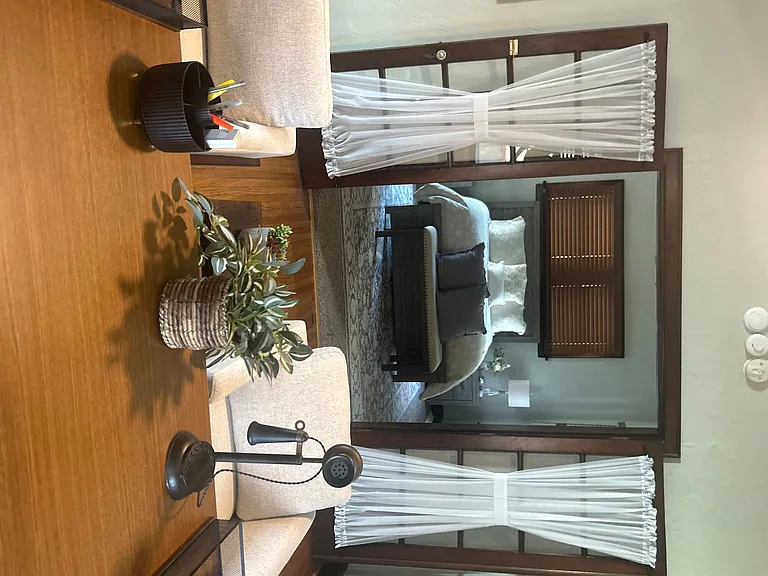 Added layer of privacy with new sheers on the french doors. Perfect for if you have guests.