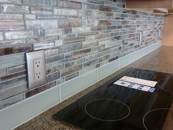 Glass tiled backsplash