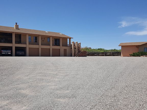 View with detached garage