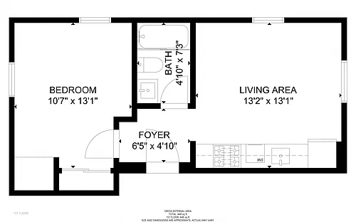 Floor plan 1 Bedroom, 1 Bathroom