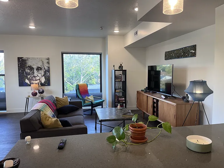 Open floorplan kitchen looking towards living room