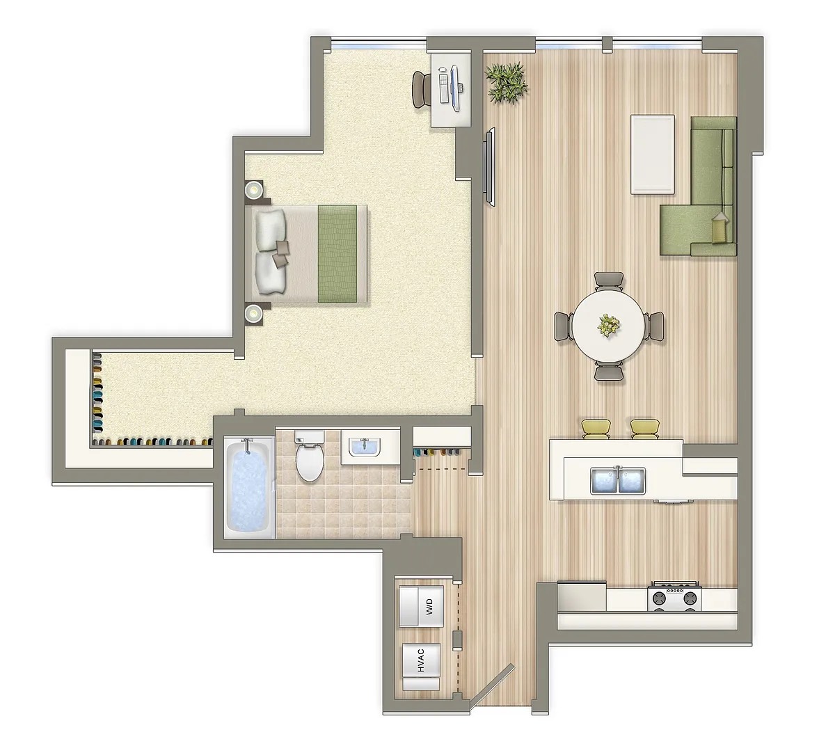 Floor plan 1 Bedroom 1 Bath Plan H Market