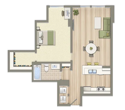 Floor plan 1 Bedroom 1 Bath Plan H Market