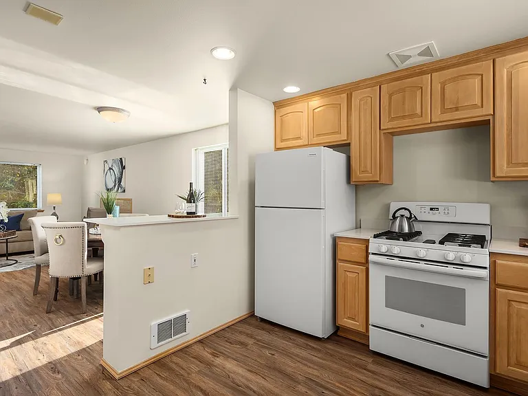 Easy flow from kitchen into living room.
