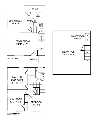 Floor plan 3 Bedroom 1 Bath Townhouse