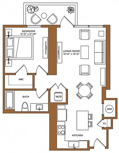 Floor plan 1 Bed/1 Bath-B