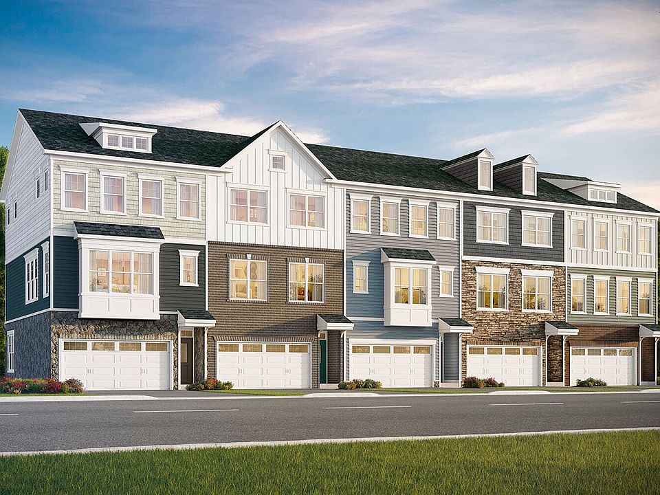 An exterior rendering of the Glendale townhome at Lakeside at Trappe by Brookfield Residential
