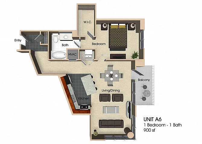 Floor plan (A6) 1 Bedroom - 1 Bathroom
