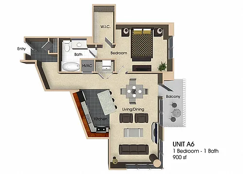 Floor plan (A6) 1 Bedroom - 1 Bathroom