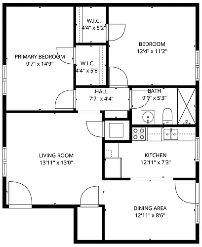 Floor plan 2 BR/ 1 BA W/D