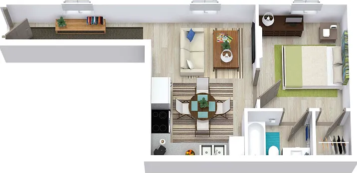 1 Bed 1 Bath 450 Floorplan Diagram