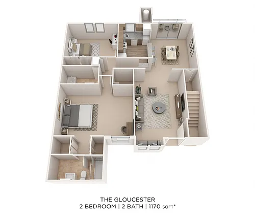 Floor plan Two Bedroom 2 Bath - 1,170 sqft