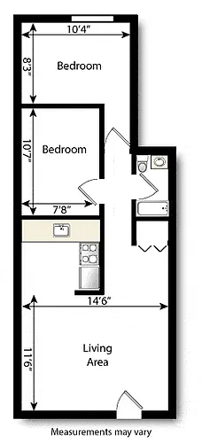 Floor plan 2 Bed 1 Bath - Basement Unit