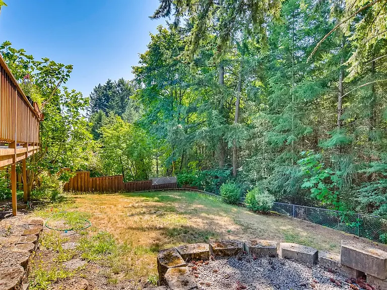 Private fenced yard backing to park district.