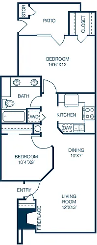 Floor plan 2 Bedroom 1 Bath B1