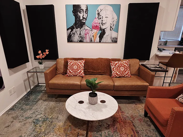 Leather sofa living room with 55" smart TV