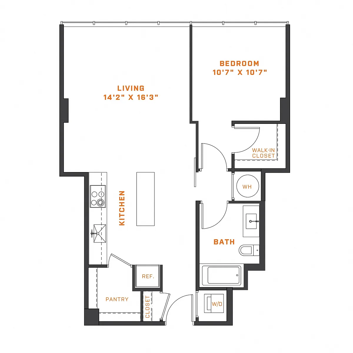 Floor plan 1 Bedroom - 1 Bath | A13