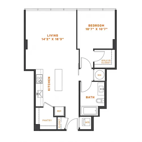 Floor plan 1 Bedroom - 1 Bath | A13