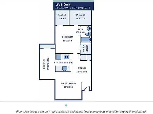 Floor plan 1x1 Sunroom