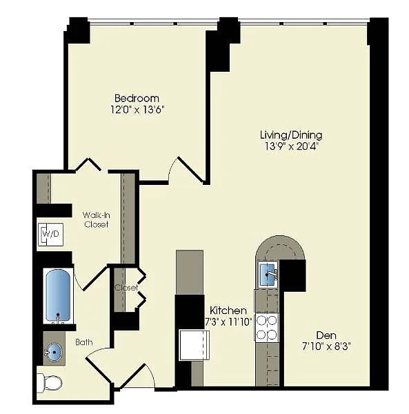 Floor plan 1 + den / 1 bath (T11)