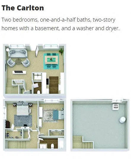 Floor plan The Carlton (2BR / 1.5BA Two-Story)