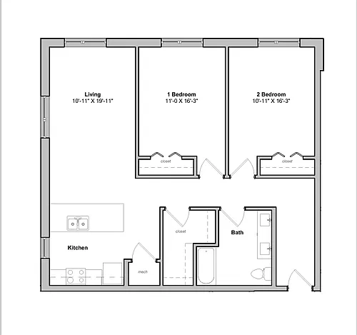 Floor plan 2 BD 1 BA Layout 2